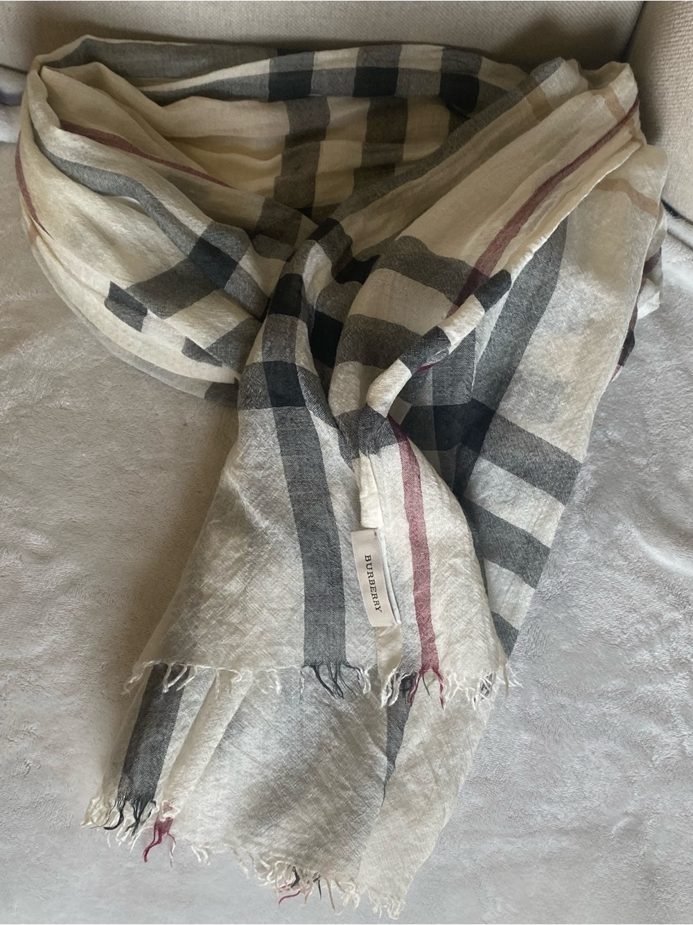 Burberry Black and Ivory Checkered Lightweight Wool Silk Scarf